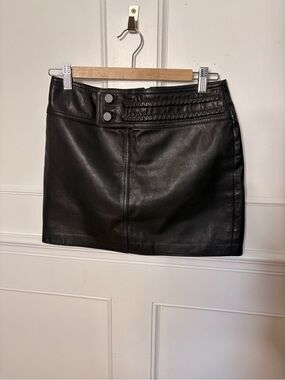 Blink Black genuine Leather Mini Skirt with Double Button Waist